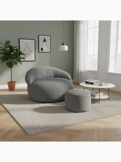 Pouf XXL déhoussable en velours côtelé 110 x 100 cm + repose-pieds - Kiabi