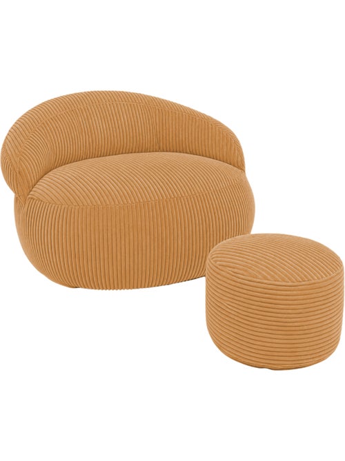 Pouf XXL déhoussable en velours côtelé 110 x 100 cm + repose-pieds - Kiabi Pouf XXL déhoussable en velours côtelé 110 x 100 cm + repose-pieds - Kiabi