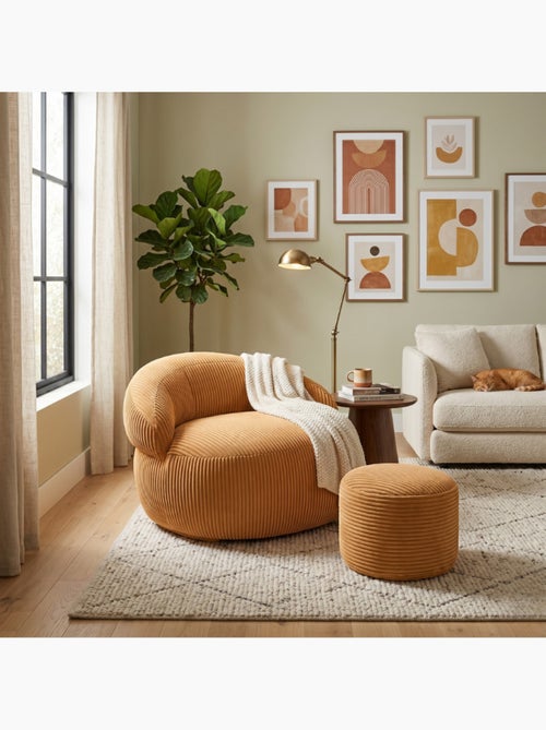 Pouf XXL déhoussable en velours côtelé 110 x 100 cm + repose-pieds - Kiabi Pouf XXL déhoussable en velours côtelé 110 x 100 cm + repose-pieds - Kiabi