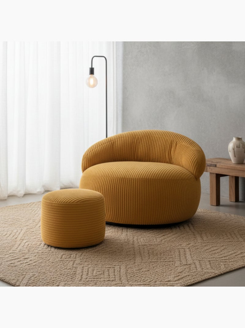 Pouf XXL déhoussable en velours côtelé 110 x 100 cm + repose-pieds Jaune moutarde - Kiabi