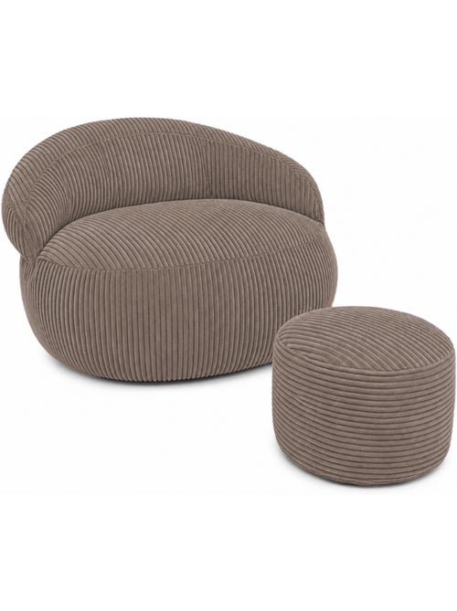 Pouf XXL déhoussable en velours côtelé 110 x 100 cm + repose-pieds - Kiabi