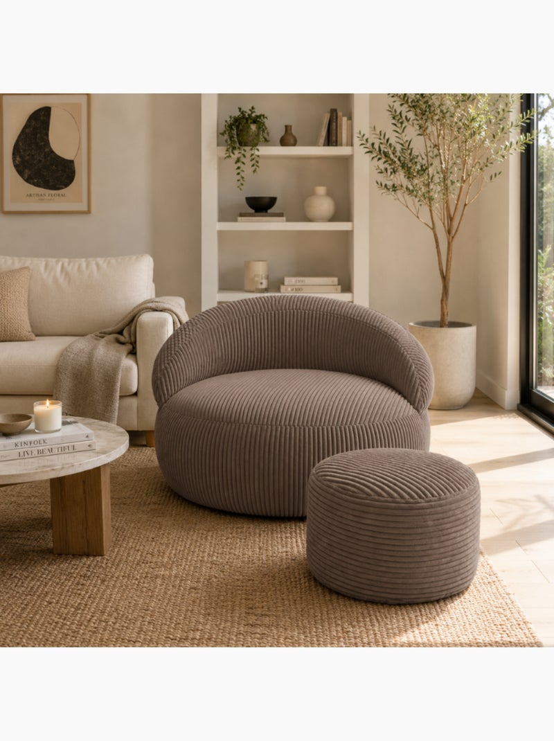 Pouf XXL déhoussable en velours côtelé 110 x 100 cm + repose-pieds Marron - Kiabi