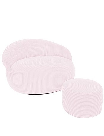 Pouf XXL déhoussable en velours côtelé 110 x 100 cm + repose-pieds