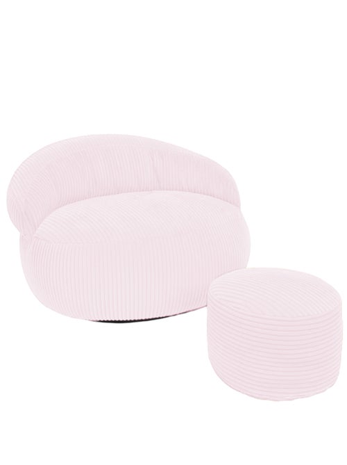 Pouf XXL déhoussable en velours côtelé 110 x 100 cm + repose-pieds - Kiabi