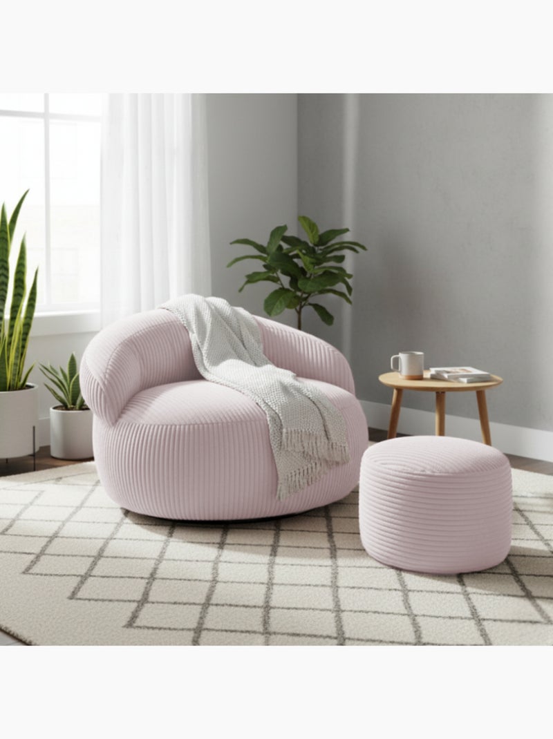 Pouf XXL déhoussable en velours côtelé 110 x 100 cm + repose-pieds Rose pâle - Kiabi