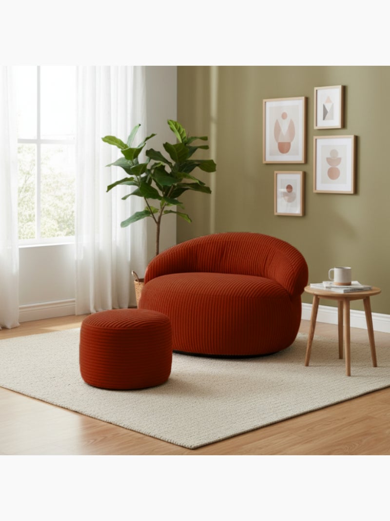 Pouf XXL déhoussable en velours côtelé 110 x 100 cm + repose-pieds Rouge brique - Kiabi