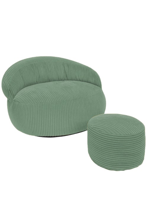Pouf XXL déhoussable en velours côtelé 110 x 100 cm + repose-pieds - Kiabi Pouf XXL déhoussable en velours côtelé 110 x 100 cm + repose-pieds - Kiabi