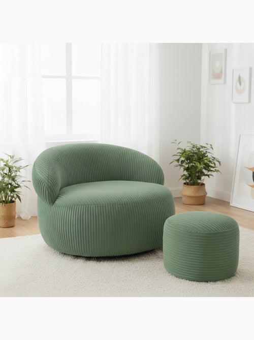 Pouf XXL déhoussable en velours côtelé 110 x 100 cm + repose-pieds - Kiabi Pouf XXL déhoussable en velours côtelé 110 x 100 cm + repose-pieds - Kiabi