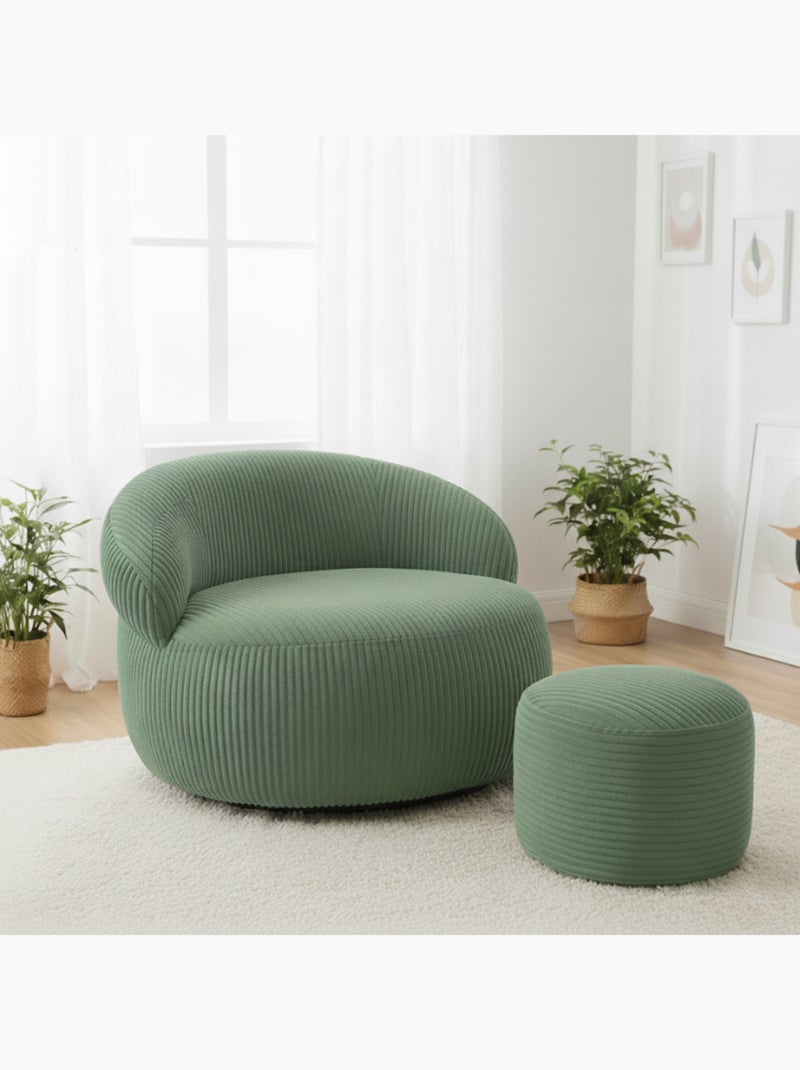Pouf XXL déhoussable en velours côtelé 110 x 100 cm + repose-pieds Vert foncé - Kiabi
