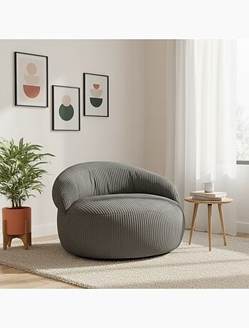Pouf XXL déhoussable en velours côtelé BANANAIR 110 x 100 cm
