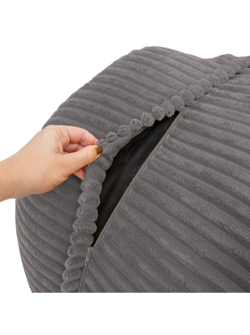 Pouf XXL déhoussable en velours côtelé BANANAIR 110 x 100 cm Gris foncé - Kiabi