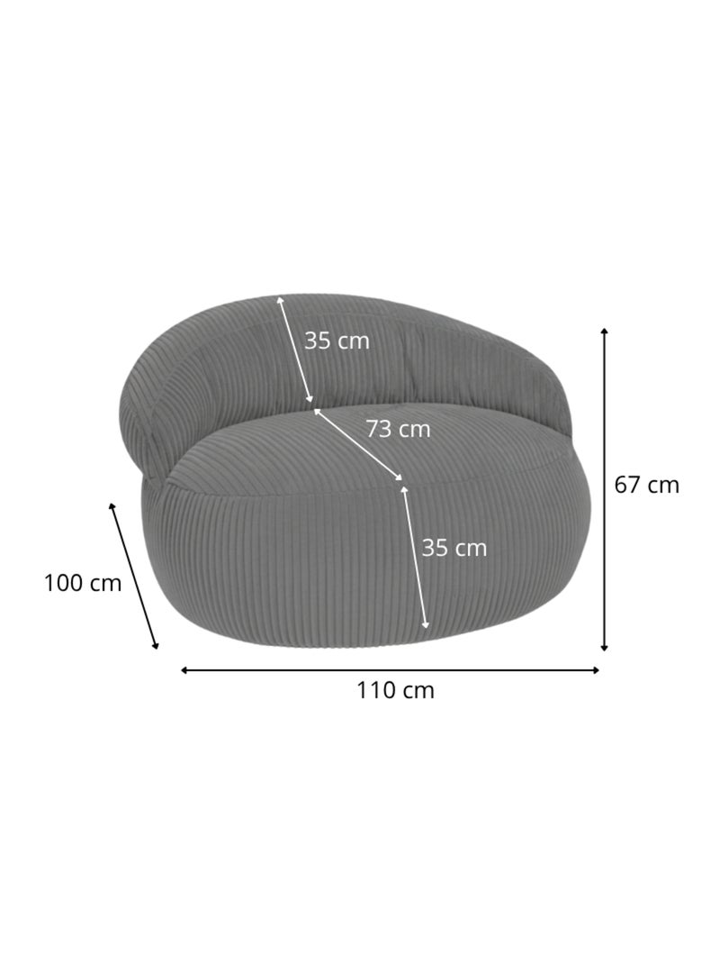 Pouf XXL déhoussable en velours côtelé BANANAIR 110 x 100 cm Gris foncé - Kiabi
