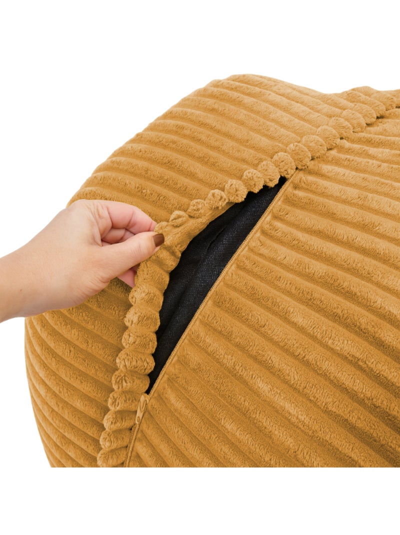 Pouf XXL déhoussable en velours côtelé BANANAIR 110 x 100 cm Jaune moutarde - Kiabi