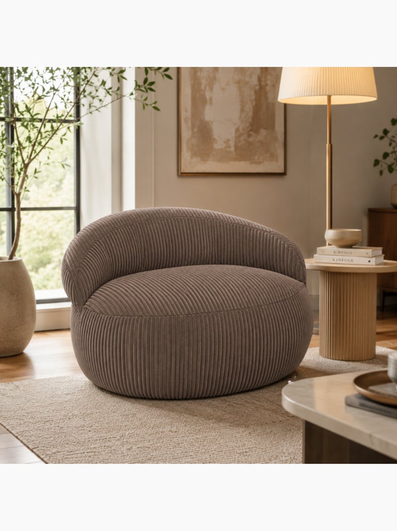 Pouf XXL déhoussable en velours côtelé BANANAIR 110 x 100 cm Marron - Kiabi
