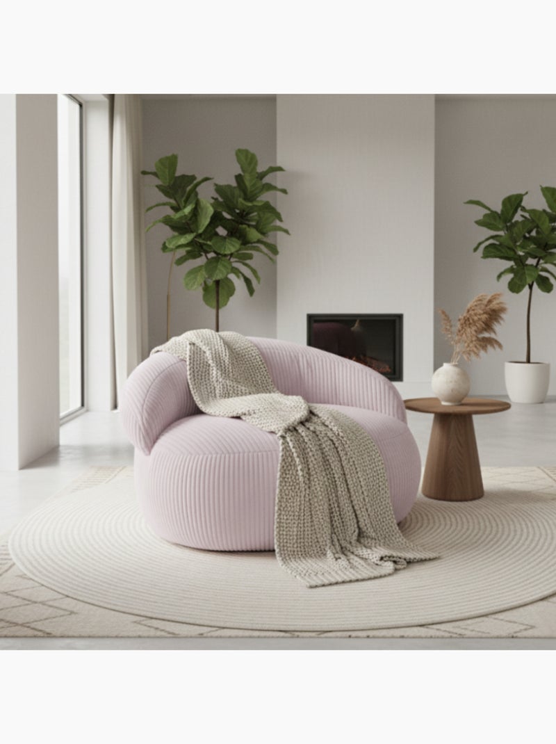 Pouf XXL déhoussable en velours côtelé BANANAIR 110 x 100 cm Rose pâle - Kiabi