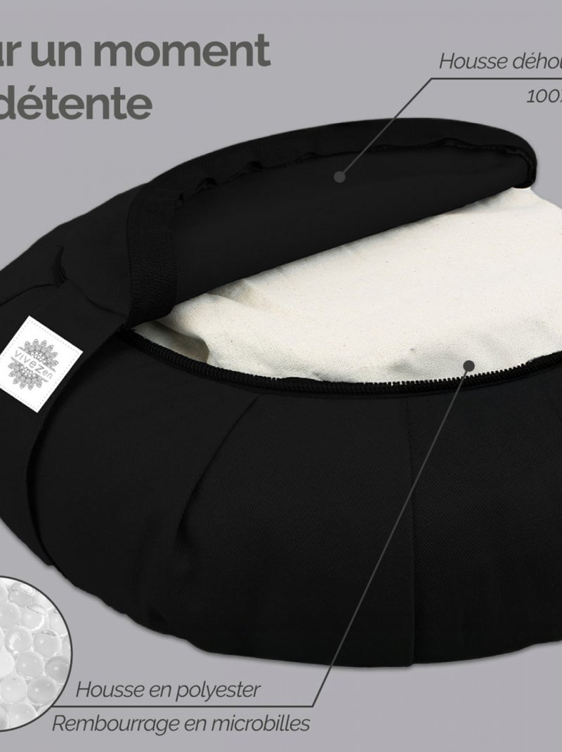 Pouf, zafu, coussin de méditation, yoga - Rond - 38 x 38 x 13 cm - Vivezen Noir - Kiabi