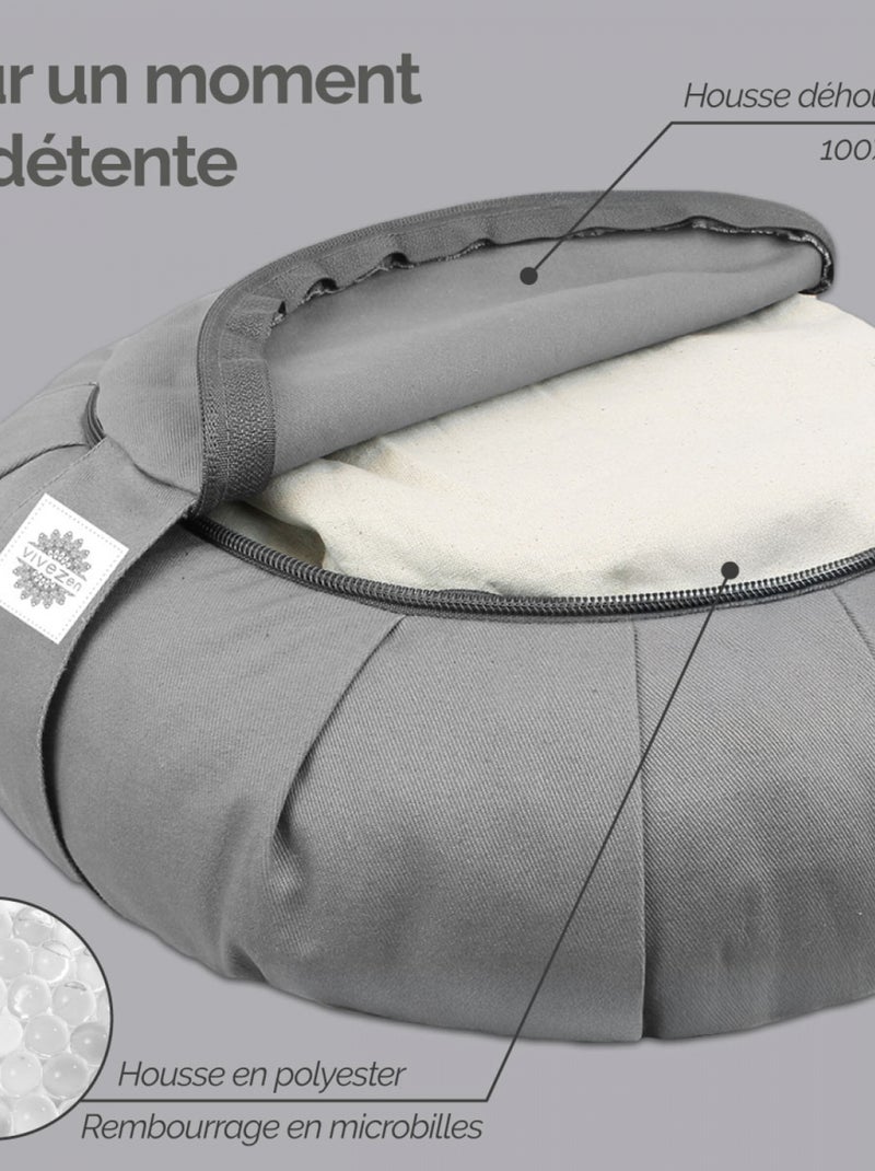 Pouf, zafu, coussin de méditation, yoga - Rond - 38 x 38 x 13 cm- Vivezen Gris - Kiabi