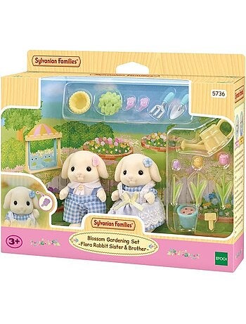 Poupée - SYLVANIAN FAMILIES - Le frère et la sœur Lapin Bélier - Jardinage - Articulés - Multicolore