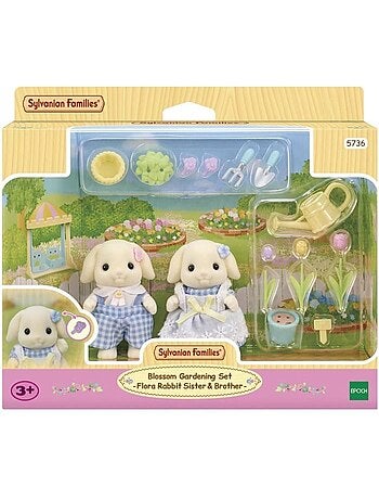 Poupée - SYLVANIAN FAMILIES - Le frère et la sœur Lapin Bélier - Jardinage - Articulés - Multicolore