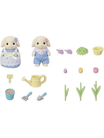 Poupée - SYLVANIAN FAMILIES - Le frère et la sœur Lapin Bélier - Jardinage - Articulés - Multicolore