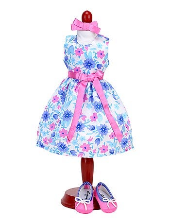 Poupée 14,5" - Robe de soirée en satin, nœud à cheveux et ballerines