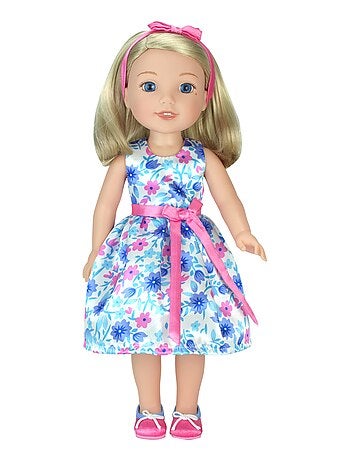 Poupée 14,5" - Robe de soirée en satin, nœud à cheveux et ballerines