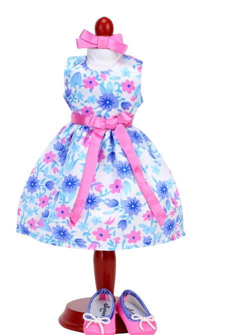 Poupée 14,5" - Robe de soirée en satin, nœud à cheveux et ballerines - Kiabi