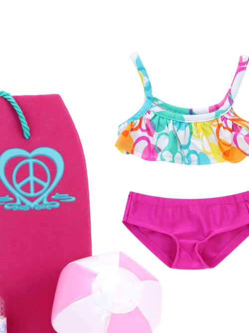 Poupee 18" - Bikini à Bulles, Boogie Board, Ballon de Plage, Eau et Lotion Solaire - Kiabi