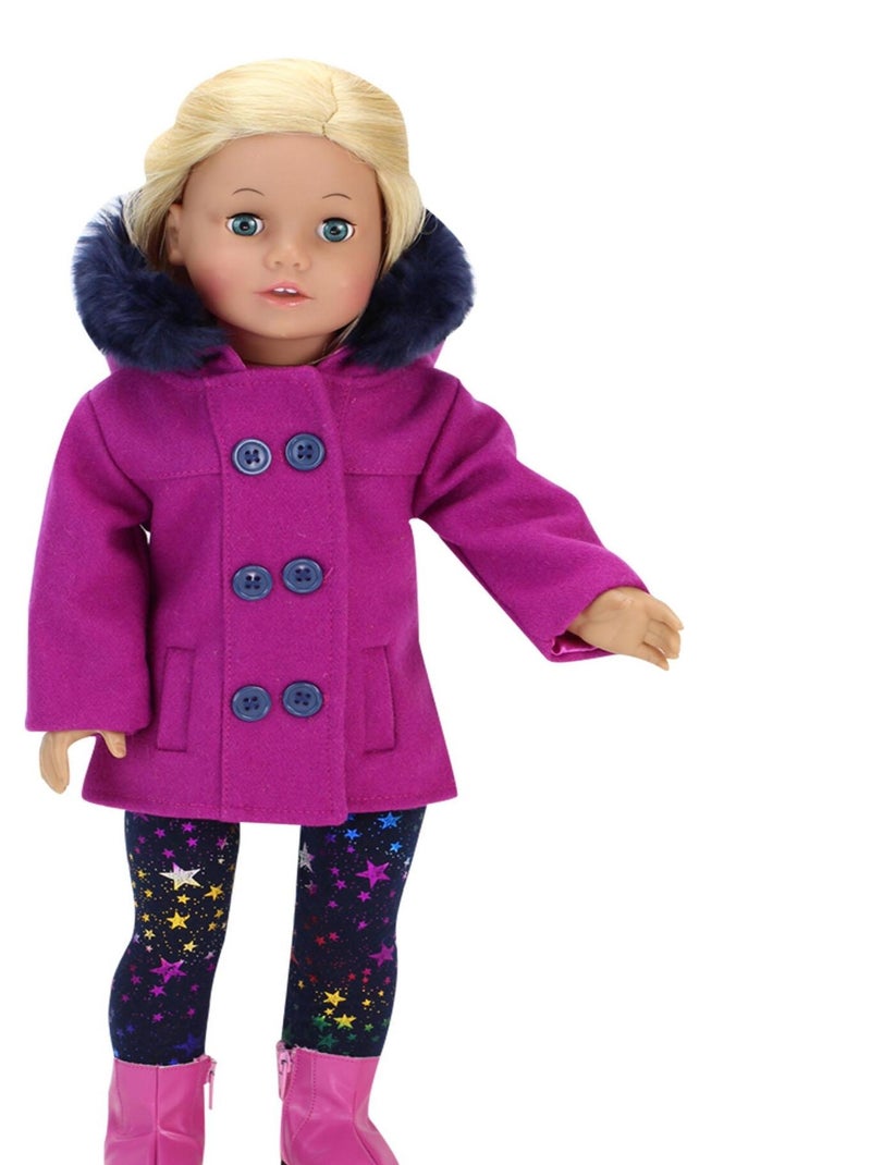 Poupée 18" - Caban fuchsia, leggings à imprimé étoiles et bottines N/A - Kiabi