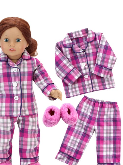 Poupee 18" - Ensemble pyjama et pantoufles en flanelle - Kiabi