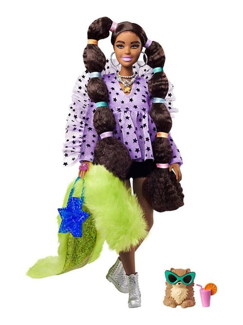 Poupée Barbie Extra : Brune à nattes avec élastiques - Kiabi