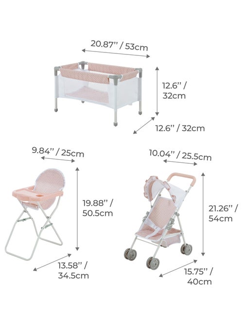 Poupée Station de Nurserie 3pcs Lit Bebe Chaise Haute et Poussette - Kiabi