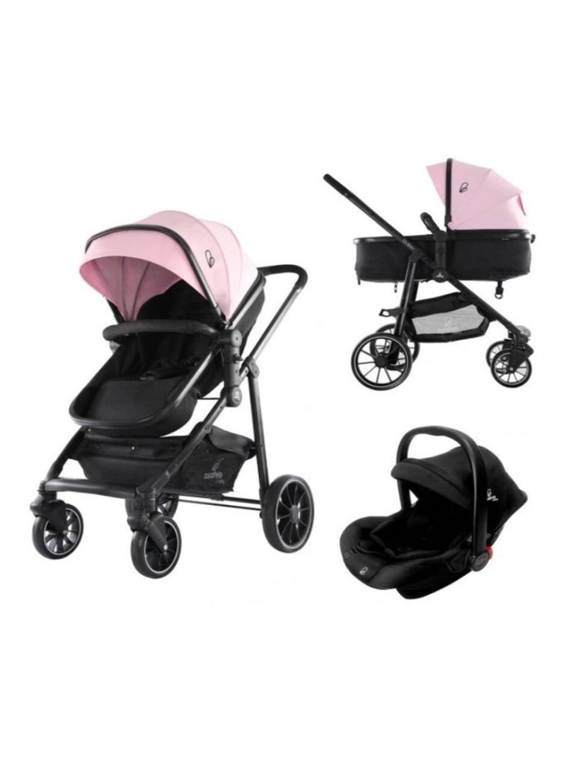 Pousette Trio 3 en 1 convertible Poussette, Nacelle, Siège auto 0 + - Dubai 2 Rose - Kiabi