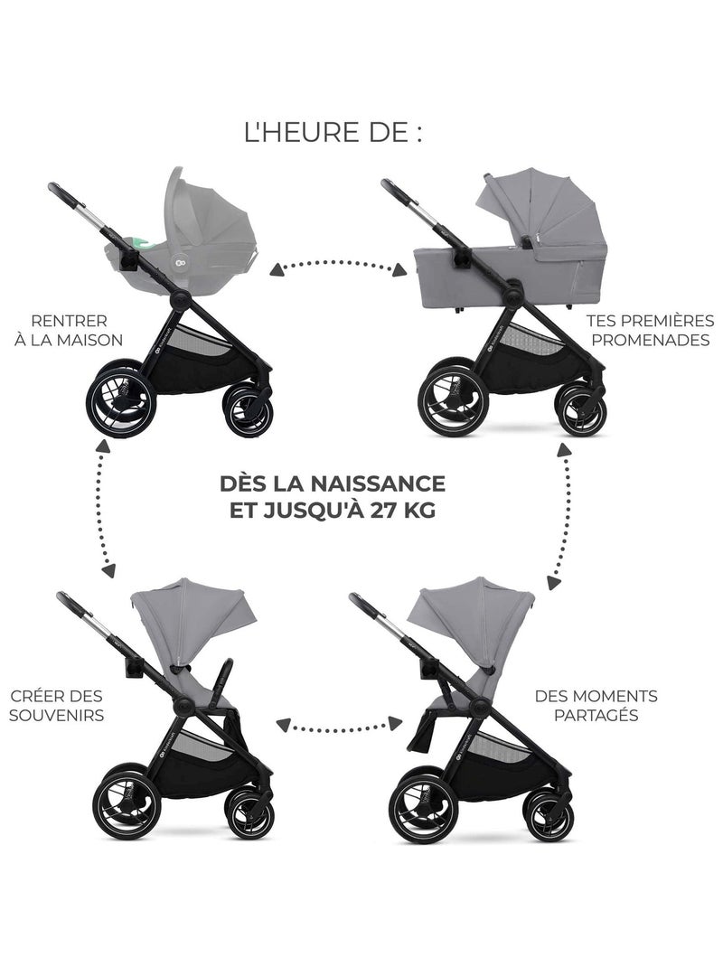 Poussette 2 en 1 Kinderkraft NEA 2 avec Nacelle, Siège Réversible, Roues Amorties et UPF50+ Gris clair - Kiabi
