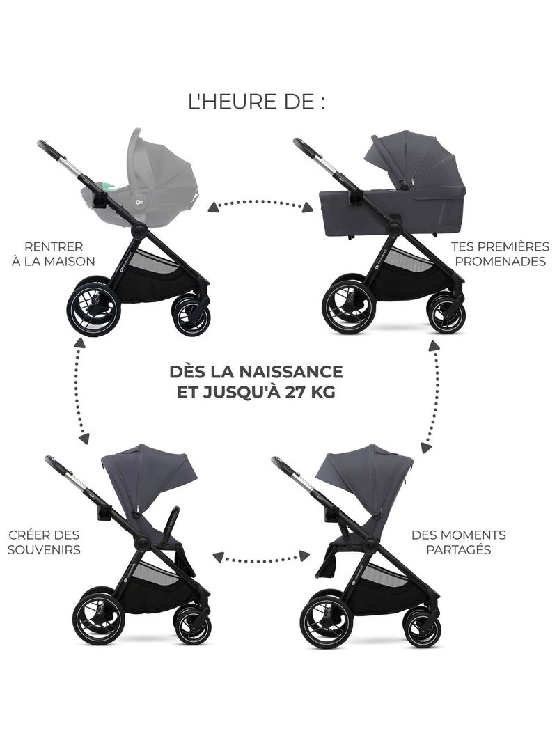Poussette 2 en 1 Kinderkraft NEA 2 avec Nacelle, Siège Réversible, Roues Amorties et UPF50+ Gris - Kiabi
