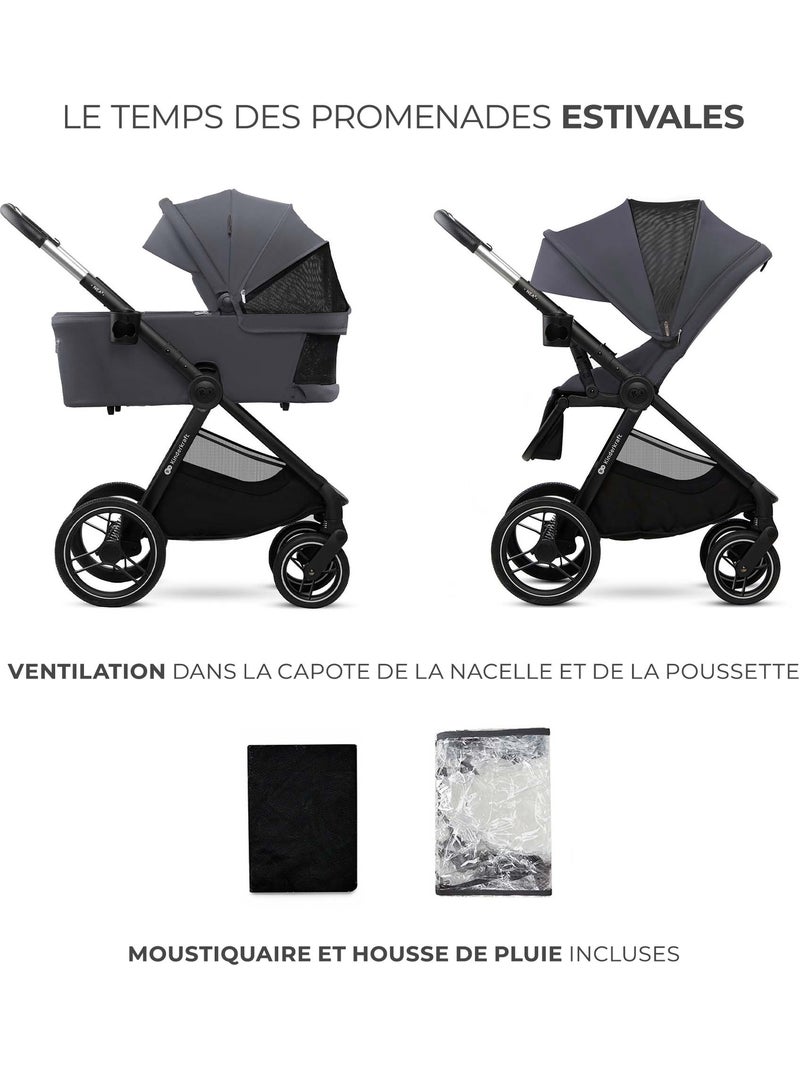 Poussette 2 en 1 Kinderkraft NEA 2 avec Nacelle, Siège Réversible, Roues Amorties et UPF50+ Gris - Kiabi