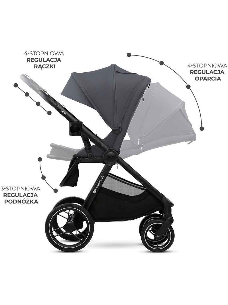 Poussette 2 en 1 Kinderkraft NEA 2 avec Nacelle, Siège Réversible, Roues Amorties et UPF50+ Gris - Kiabi