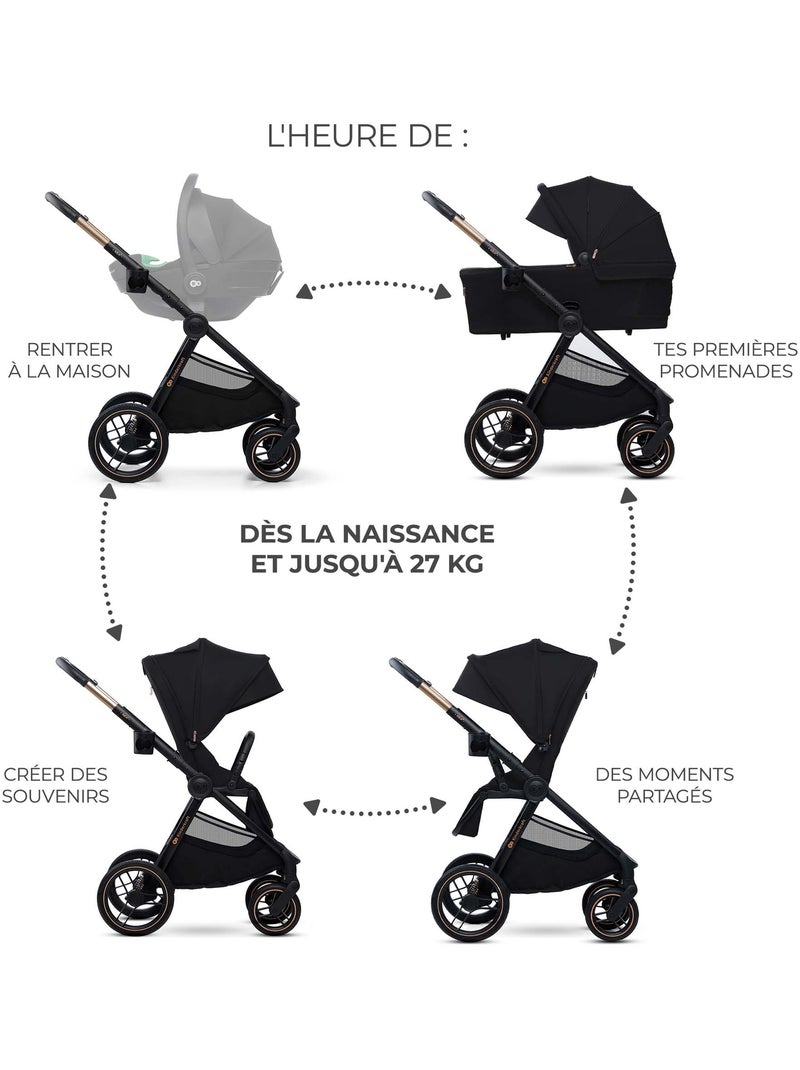 Poussette 2 en 1 Kinderkraft NEA 2 avec Nacelle, Siège Réversible, Roues Amorties et UPF50+ Noir - Kiabi