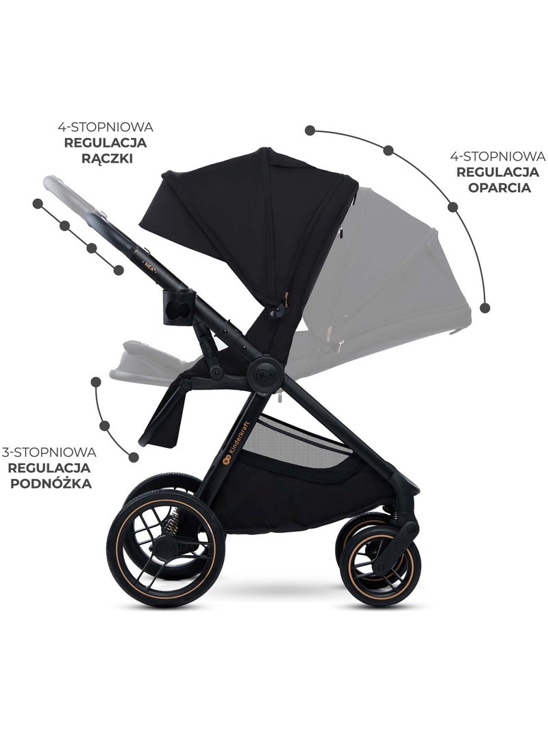Poussette 2 en 1 Kinderkraft NEA 2 avec Nacelle, Siège Réversible, Roues Amorties et UPF50+ Noir - Kiabi