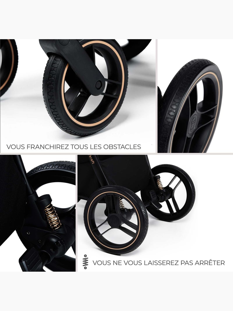 Poussette 2 en 1 Kinderkraft NEA 2 avec Nacelle, Siège Réversible, Roues Amorties et UPF50+ Noir/Argent - Kiabi