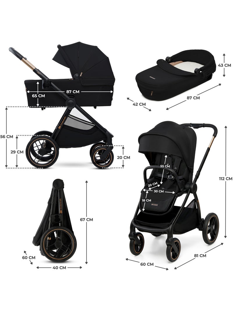 Poussette 2 en 1 Kinderkraft NEA 2 avec Nacelle, Siège Réversible, Roues Amorties et UPF50+ Noir/Argent - Kiabi