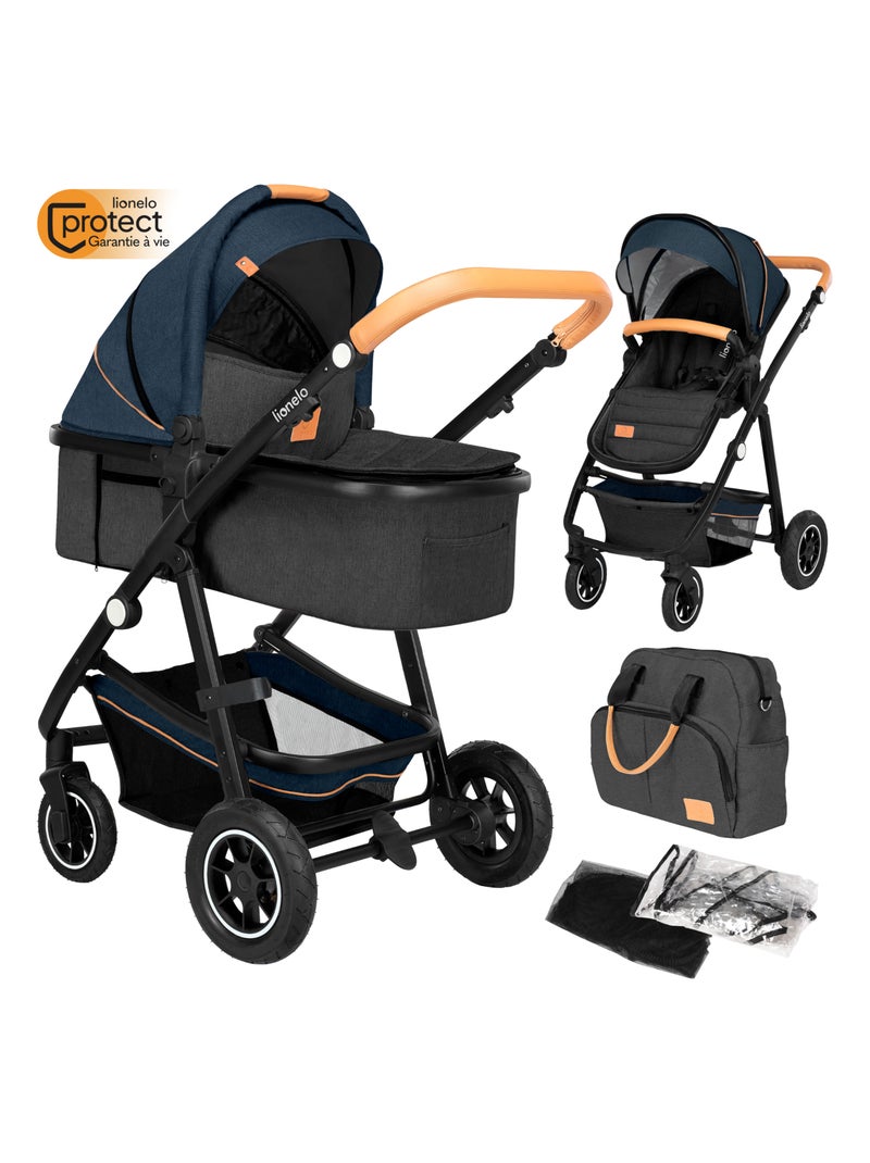 Poussette 2 en 1 LIONELO Amber - Pack poussette, Nacelle, Sac et Accessoires - Jusqu'à 22kg Bleu - Kiabi