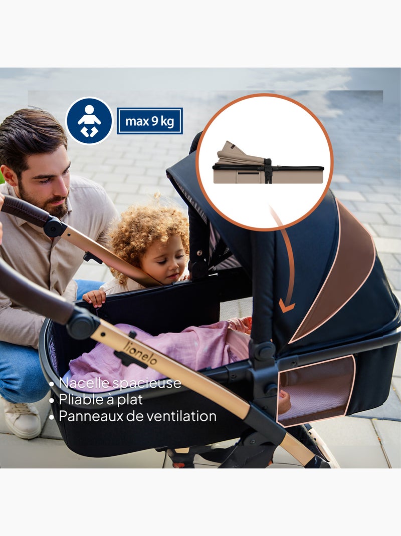 Poussette 2 en 1 LIONELO Amber - Pack poussette, Nacelle, Sac et Accessoires - Jusqu'à 22kg Gris - Kiabi