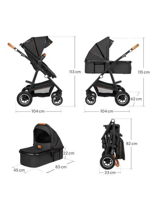 Poussette 2 en 1 LIONELO Amber - Pack poussette, Nacelle, Sac et Accessoires - Jusqu'à 22kg - Kiabi