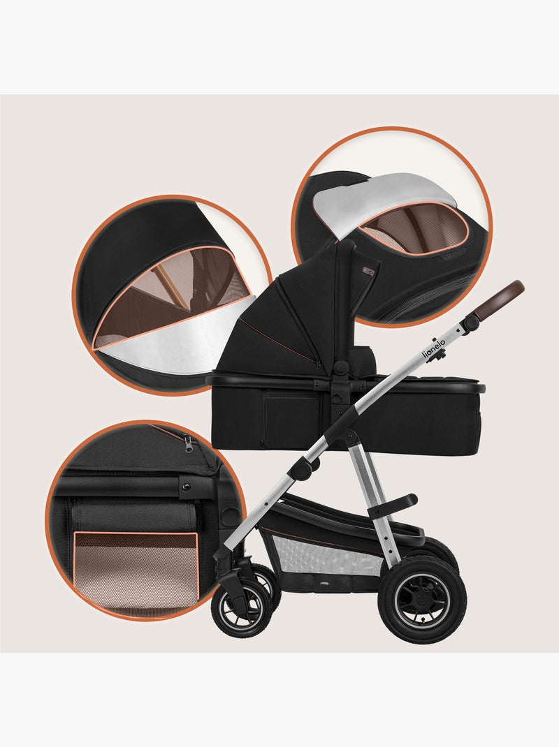 Poussette 2 en 1 LIONELO Amber - Pack poussette, Nacelle, Sac et Accessoires - Jusqu'à 22kg Noir Argenté - Kiabi