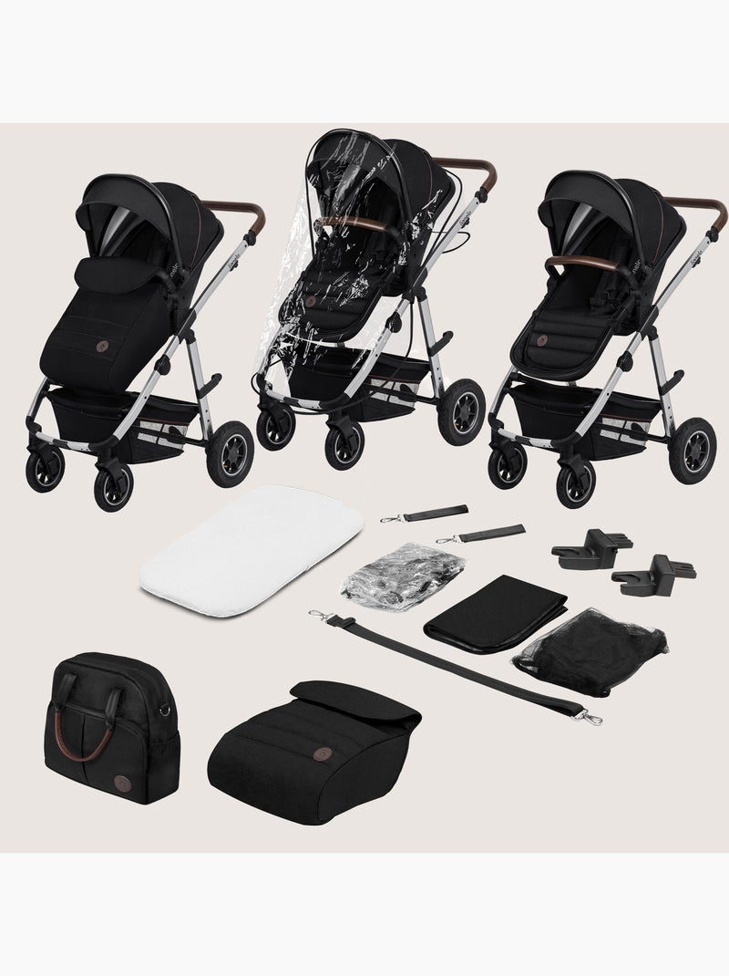 Poussette 2 en 1 LIONELO Amber - Pack poussette, Nacelle, Sac et Accessoires - Jusqu'à 22kg Noir Argenté - Kiabi