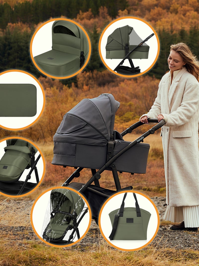 Poussette 2en1 LIONELO Amber Plus - Pack poussette, Nacelle, Sac et Accessoires Vert - Kiabi