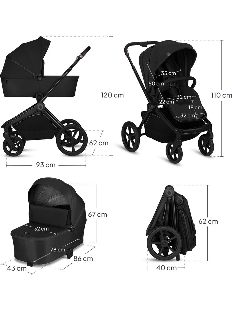 Poussette 2en1 LIONELO Freya - Poussette - Nacelle - Accessoires - Nacelle pliable avec le châssis Noir - Kiabi
