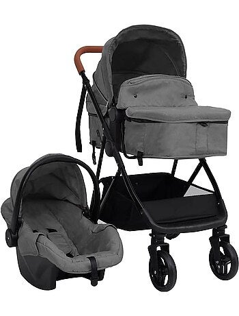 Poussette 3 en 1 avec nacelle, assise et siège auto cadre acier - vidaxl