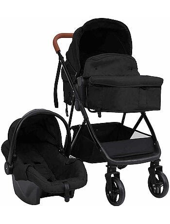 Poussette 3 en 1 avec nacelle, assise et siège auto cadre acier - vidaxl